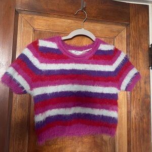 Kimchi Blue Fuzzy Striped Crop Top - Pink, Purple, White